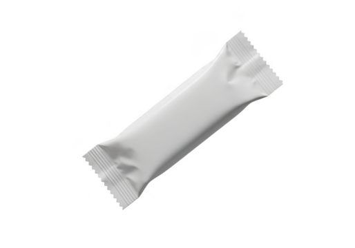 Blank white foil wrapper for candy bar or snack isolated on transparent background