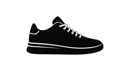 A stylish black sneaker with white detailing is showcased in a striking silhouette