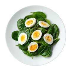 Delicious Spinach Salad Topped With Boiled Eggs and Spices Served in a White Bowl