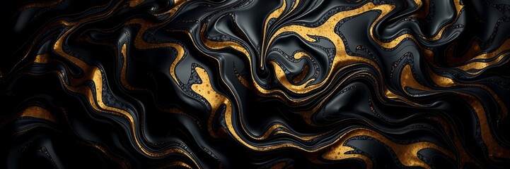 Abstract dark liquid marble texture with swirling gold and blue veins