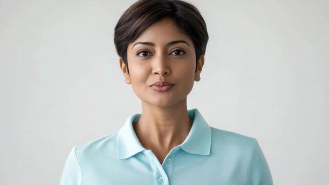 Woman with short hair and a blue shirt smiling for the camera, suggesting friendliness and approachability.
