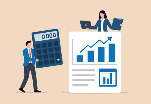 Accounting and finance expert, calculate budget, profit and loss, produce report graph from data, professional concept, business people accountants with calculator, spreadsheet producing reports.