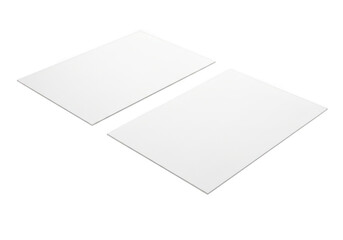 Two blank white rectangular sheets of paper or cardstock mockup floating in perspective isolated on transparent background