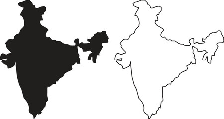 India Map Silhouette Outline Detailed Graphic Representation for Cartography and Geography Design Purposes