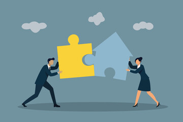Business Partnership Teamwork Solution Puzzle Connection | Corporate Strategy Vector Illustration