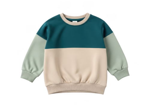 Stylish color block long sleeve sweatshirt for toddler or child isolated on transparent background