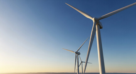 Fototapeta premium Wind turbines against clear blue sky during sunset 