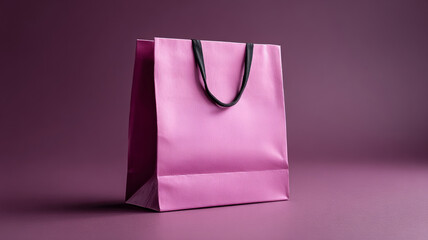 Pink shopping bag isolated on a pink background, retail theme.