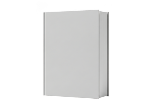Blank light gray rectangular box or cabinet shown from a slight angle, isolated on transparent background for mockup or design template use