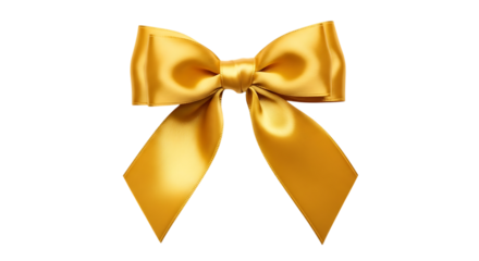 Shiny golden satin ribbon bow isolated on transparent background