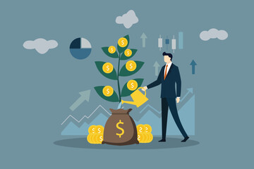 Investment Growth Financial Planning Strategy | Business Success Money Tree Vector Illustration