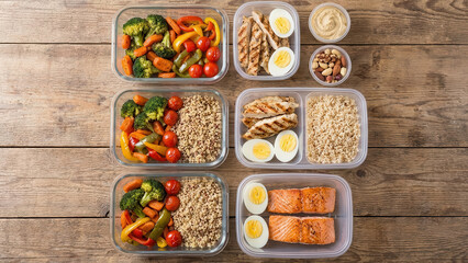 Healthy meal prep for a balanced week filled with colorful vegetables, flavorful proteins, and nourishing grains served on a rustic wooden table