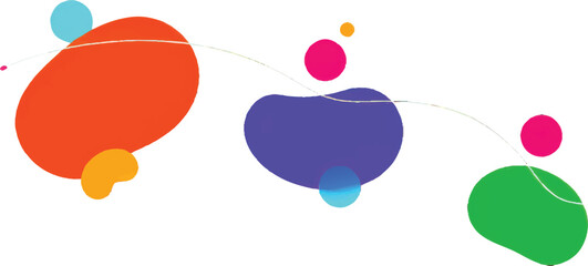 Abstract colorful shapes connected by a thin line on a white background, creating a playful and modern design.