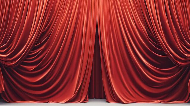 Elegant red silk curtain on a theater stage parting elegantly to unveil a stunning display of the show, event, or performance waiting behind