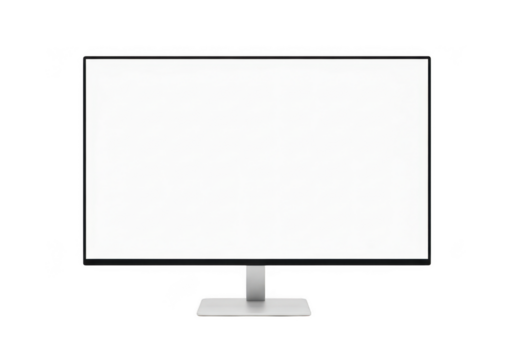 Modern computer monitor display with blank white screen isolated on transparent background for mockup or presentation
