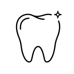Minimalist line art of a tooth with a sparkle symbolizing dental health and hygiene in a friendly design