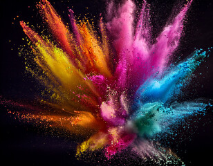 Naklejka premium colorful rainbow holi paint color powder explosionon black background