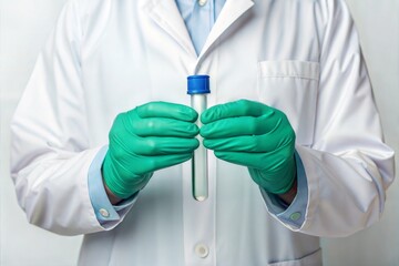 A scientist holds a test tube in a lab filled with essential res