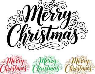 merry christmas calligraphy greeting with decorative holiday typography and festive swirl design