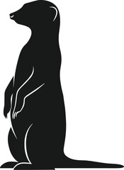 Silhouette of standing meerkat on white background, wildlife illustration, animal outline design, zoo creature graphic for nature themes
