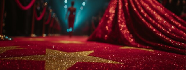 Red Carpet with Golden Stars and Glamorous Award-Night Lights