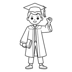 A happy cartoon child in graduation attire celebrates their academic achievement with a diploma.
