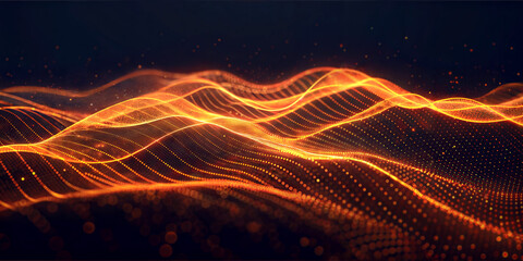 A stunning landscape of mountains illuminated by flowing waves of light, creating a surreal atmosphere. An illuminated environment featuring flowing lights and dreamy waves in dusk