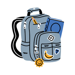 School Backpack with Stationery and Supplies Vector Illustration