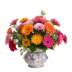 Colorful Gerbera Daisies in a White Decorative Vase for Cheerful Home Decoration