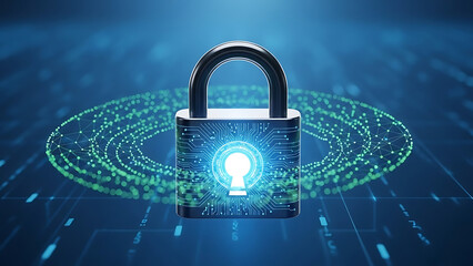 Digital padlock emitting inner blue ligh