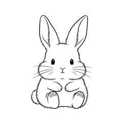 Minimalist doodle illustration of a little bunny with fluffy cheeks in a relaxed pose showcasing a cute aesthetic