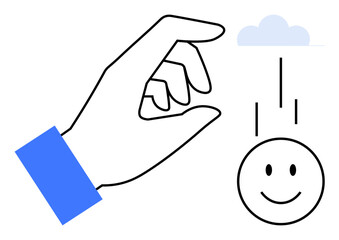 Positivity concept. Hand releasing a happy face under a cloud, positivity, freedom, and creativity. Positivity inspires uplifting ideas and new beginnings. Perfect for wellness, creativity