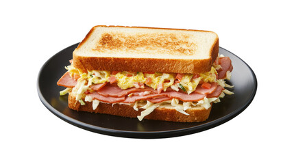 Toasted Bread Sandwich with Ham and Coleslaw isolated on a transparent background