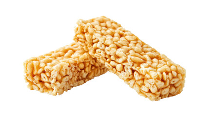 Two puffed rice bars isolated on a transparent background