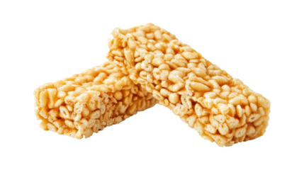 Two puffed rice bars isolated on a transparent background