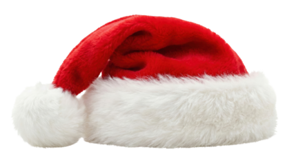 Festive Santa Hat: A vibrant red Santa hat, trimmed with soft, fluffy white material, rests invitingly, a symbol of yuletide cheer and the magic of the holiday season.