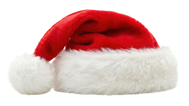 Festive Santa Hat: A vibrant red Santa hat, trimmed with soft, fluffy white material, rests invitingly, a symbol of yuletide cheer and the magic of the holiday season.