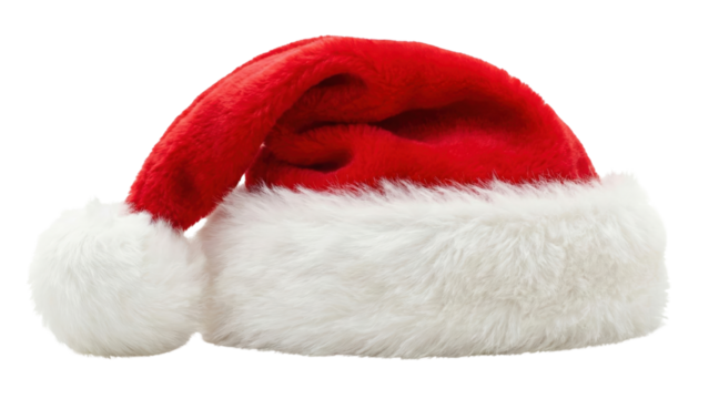 Festive Santa Hat: A vibrant red Santa hat, trimmed with soft, fluffy white material, rests invitingly, a symbol of yuletide cheer and the magic of the holiday season.