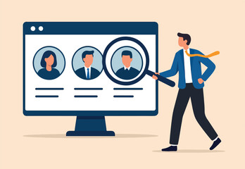 Analyze candidate, employee performance review, evaluation or analysis, choose recruitment applicants, staff or finding right person for job concept, businessman analyzing employee or job candidates