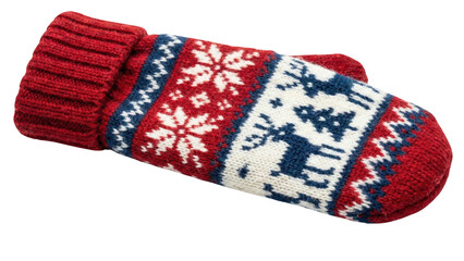 Festive knitted Mitten: Capture the warmth and joy of the holiday season with a close-up of a festive knitted mitten adorned with winter-themed designs.