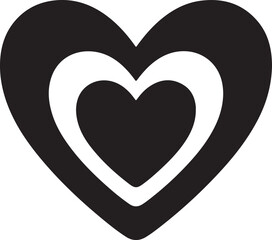 Black and white concentric heart shapes love symbol