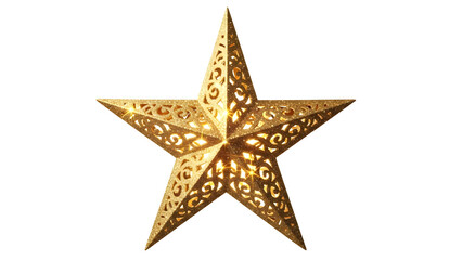 Obraz premium Shining golden star ornament with intricate filigree pattern, isolated on white