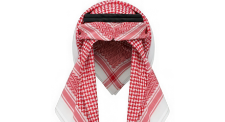 Red and white keffiyeh headdress isolated on transparent background