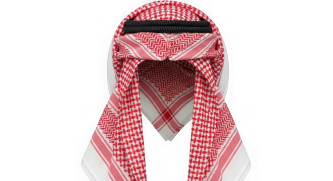 Red and white keffiyeh headdress isolated on transparent background