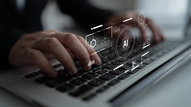AI interface showing how artificial intelligence powers systems. AI Artificial intelligence transforms data, enables automation, and AI artificial intelligence drives innovation. Latch