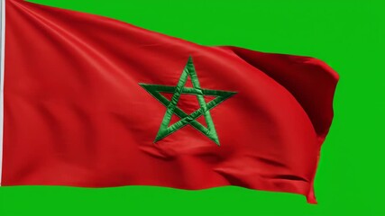 Waving Flag of Morocco on Green Screen Background A HighQuality Animated Stock Video for National Day Celebrations and Patriotic Visuals Perfect for Documentaries and News Broadcasts.