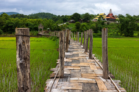 Su tong pae bamboo bridge to Wat Phu Sa Ma temple, Thailand 