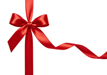 Elegant red ribbon with a beautiful bow perfect for gifts on transparent background.