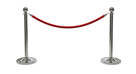 Silver stanchions with red rope barrier isolated design element on transparent background.