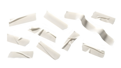 Collection of white masking tape pieces isolated on transparent background